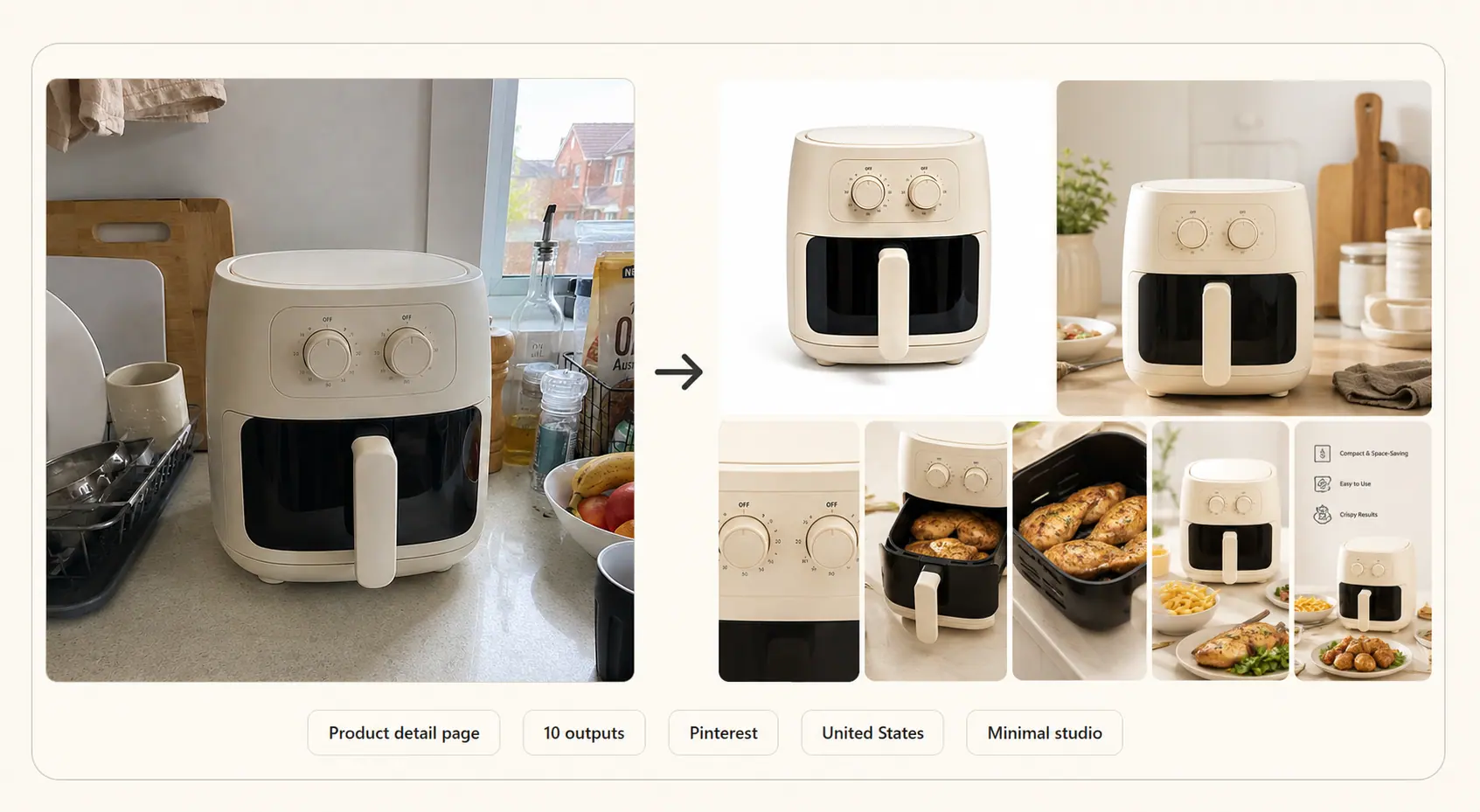 Ecommerce image set example for Mini air fryer product detail page