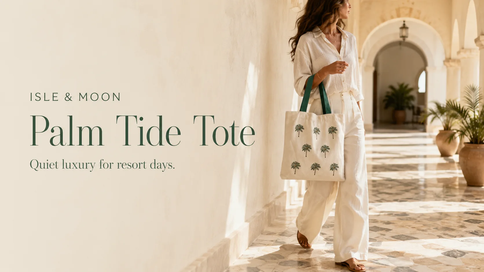Wide Shopify storefront banner for an embroidered canvas tote launch